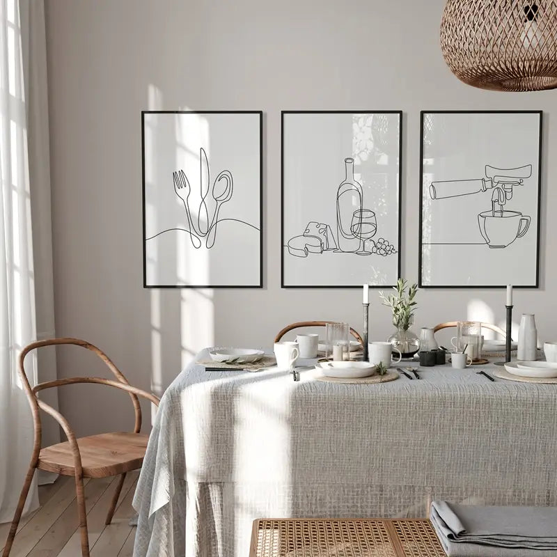 Set of 3 Cutlery, Wine, and Coffee Canvas Posters - HUS & CO.