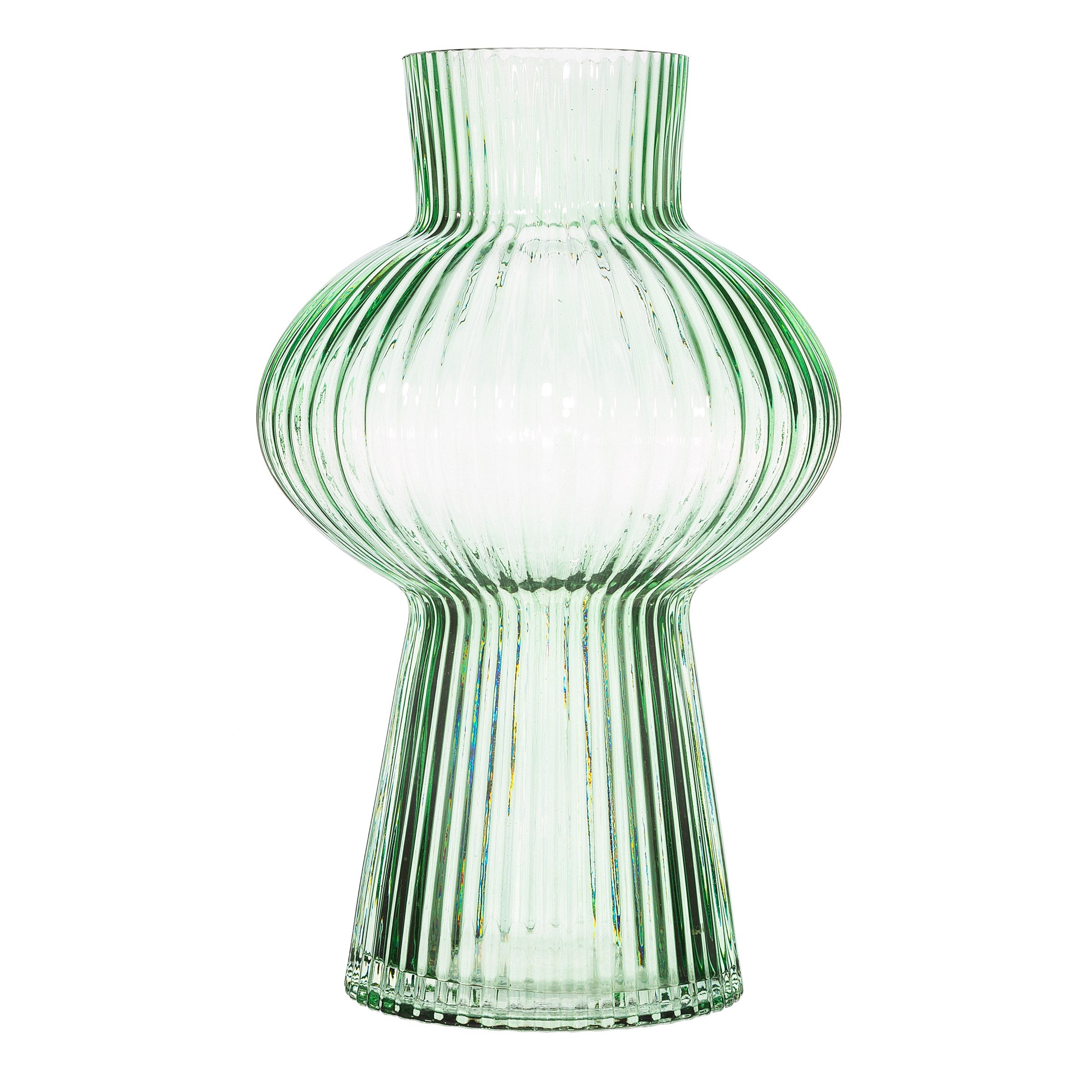 Shapely Fluted Glass Vase Green - hus & co.